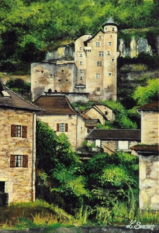 Château de Larroque Toirac - Peinture par Laurence Saunois, artiste peintre