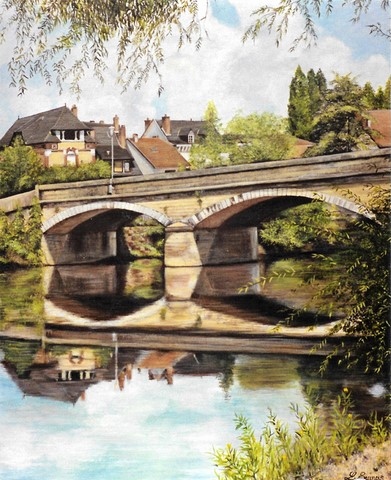 Ancien Pont du Gua - Figeac - Peinture par Laurence Saunois, artiste peintre