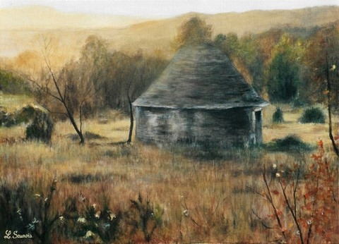 Cazelle au soleil couchant - Peinture par Laurence Saunois, artiste peintre