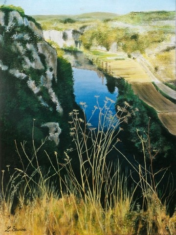 Vallée du Lot aux herbes - Peinture par Laurence Saunois, artiste peintre