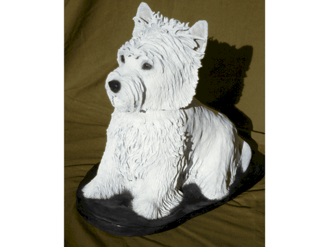 Sculpture de chien westie : sculpteur Laurence Saunois