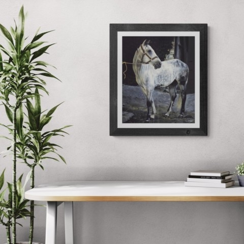  Horse painting wall art decor above a table by wildlife artist Laurence Saunois