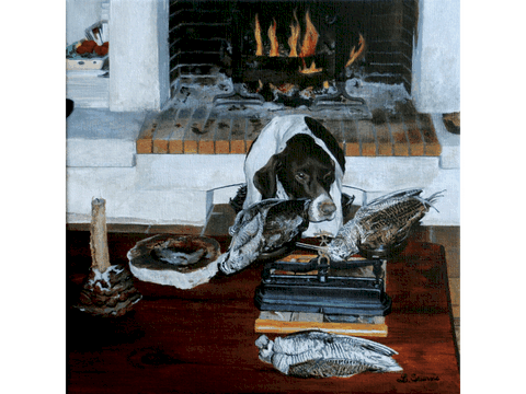 Peinture de chien et bécasses : peintre animalier Laurence Saunois
