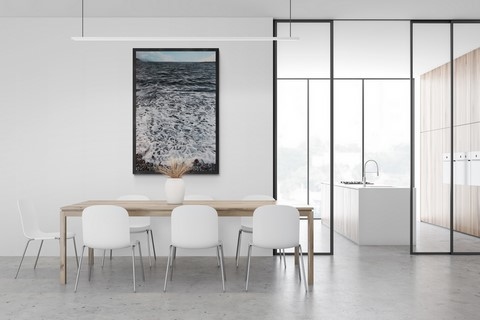 Tableau de la mer Méditéranée en situation par Laurence Saunois, artiste peintre