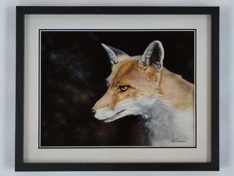 Encadrement - Peinture d'un portrait de renard roux par la peintre animalier Laurence Saunois