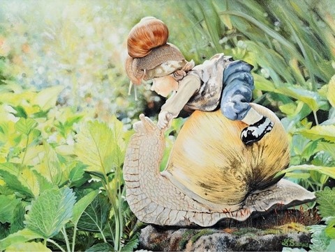 Peinture d'escargot par Laurence Saunois, artiste peintre animalier