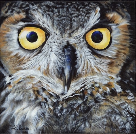 Peinture de Hibou par L'artiste Laurence Saunois, peintre animalier