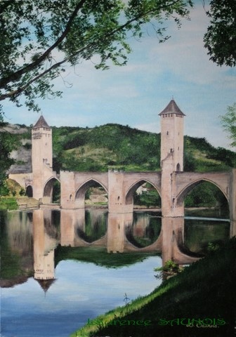 Tableau du Pont Valentré à Cahors par Laurence Saunois, artiste peintre