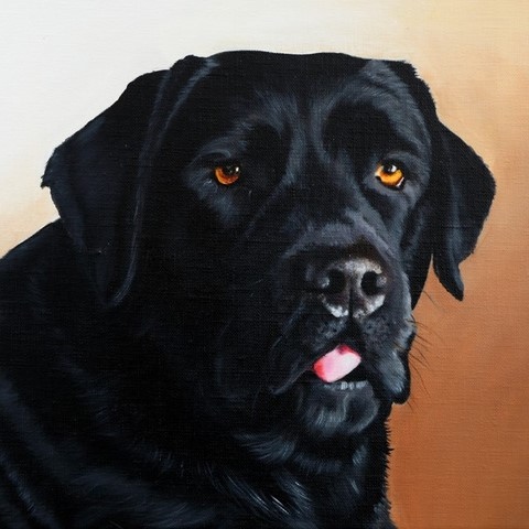 Painting of a black labrador