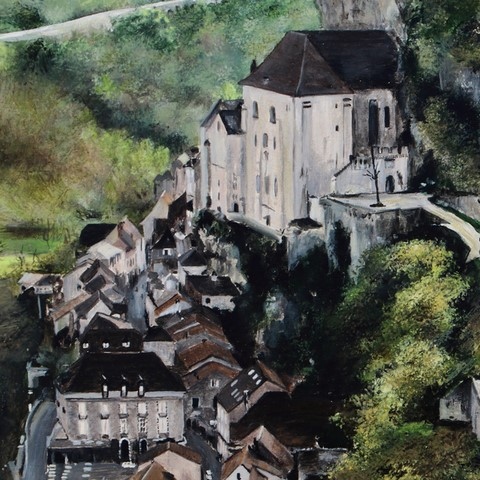 Peinture de Rocamadour (détails) par la peintre Laurence Saunoi