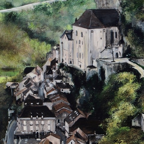 Tableau de Rocamadour (détails) réalisé par la peintre animalier Laurence Saunois