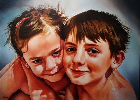 Portraits d'enfants réalisés par la peintre animalier Laurence Saunois