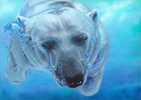 Polar bear painting by Laurence Saunois, wildlife artist